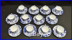 Royal Crown Derby England Blue Mikado Set of 12 Cups & Saucers See Description