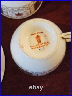 Royal Crown Derby England Bone China 7 Demitasse Cup & Saucer Sets DERBY BORDER Royal Crown Derby England Bone China 7 Demitasse Cup & Saucer Sets DERBY BORDER