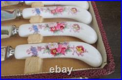 Royal Crown Derby England Fruit Fork & Knife Set Of 12 Porcelain Handles Flowers