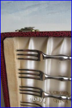 Royal Crown Derby England Fruit Fork & Knife Set Of 12 Porcelain Handles Flowers