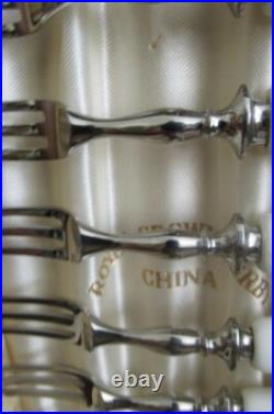 Royal Crown Derby England Fruit Fork & Knife Set Of 12 Porcelain Handles Flowers