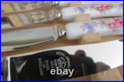 Royal Crown Derby England Fruit Fork & Knife Set Of 12 Porcelain Handles Flowers