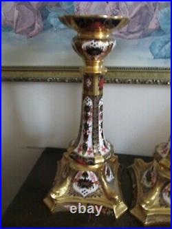 Royal Crown Derby England Old Imari Porcelain Two Candlestick Candle Holder 1128