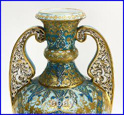 Royal Crown Derby England Porcelain Gold Encrusted Twin Handled Vase, circa 1880