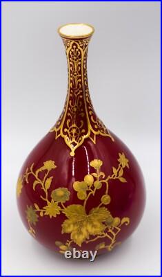 Royal Crown Derby England Red Raised Gold Vase Made for Shreve Crump & Low