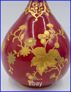 Royal Crown Derby England Red Raised Gold Vase Made for Shreve Crump & Low