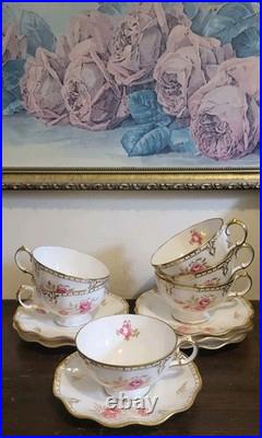 Royal Crown Derby England Royal Pinxton Roses Set Of 6 Tea Cup And Saucer