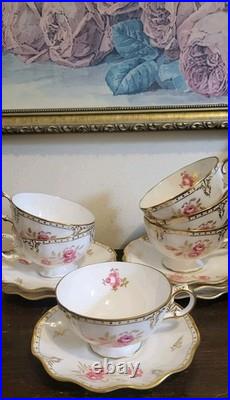 Royal Crown Derby England Royal Pinxton Roses Set Of 6 Tea Cup And Saucer