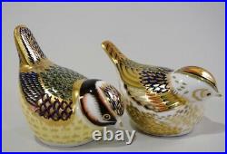 Royal Crown Derby English Bone China Birds (Gold Crest, Blue Tit) Paperweights