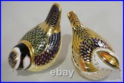 Royal Crown Derby English Bone China Birds (Gold Crest, Blue Tit) Paperweights