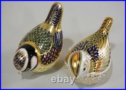 Royal Crown Derby English Bone China Birds (Gold Crest, Blue Tit) Paperweights