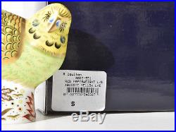 Royal Crown Derby Figure, Green Budgerigar Paperweight, Gold Stopper Limited BOX