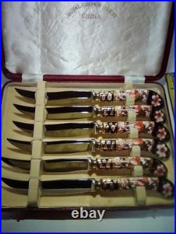 Royal Crown Derby Fine China Knife Set (6) Lavish Cherry blossom design