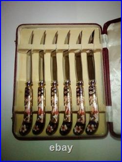 Royal Crown Derby Fine China Knife Set (6) Lavish Cherry blossom design