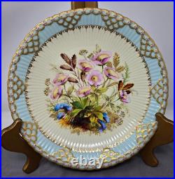 Royal Crown Derby Floral Decorated Cabinet Plate with Gold & Jewels 1884, 8 3/4