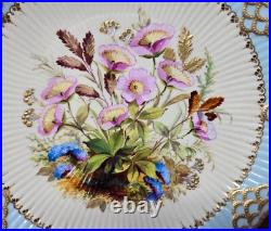 Royal Crown Derby Floral Decorated Cabinet Plate with Gold & Jewels 1884, 8 3/4