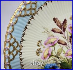 Royal Crown Derby Floral Decorated Cabinet Plate with Gold & Jewels 1884, 8 3/4