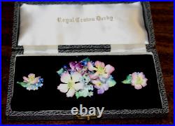 Royal Crown Derby Floral Pin Clip On Earrings England Porcelain Flower Brooch