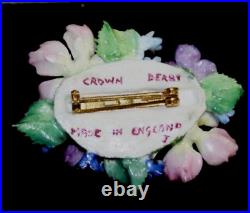 Royal Crown Derby Floral Pin Clip On Earrings England Porcelain Flower Brooch