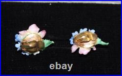 Royal Crown Derby Floral Pin Clip On Earrings England Porcelain Flower Brooch