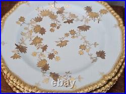 Royal Crown Derby GOLD RAISED FLOWERS LEAVES TURQUOISE Gadrooned Lunch 6 Plates