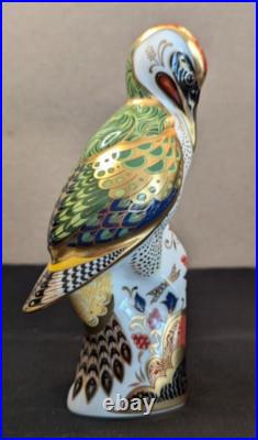 Royal Crown Derby GREEN WOODPECKER Paperweight w Gold Stopper & Original Box