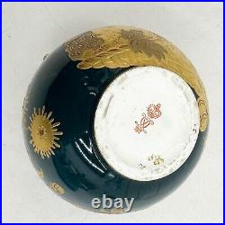 Royal Crown Derby Gilt Porcelain Miniature Round Vase Teal Green 1888