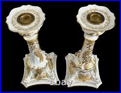 Royal Crown Derby Gold Aves Porcelain China Candlesticks Candle Holders 10 1/2