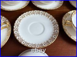 Royal Crown Derby Gold Heraldic 7 Handled Cream Soup Bowls with Liners, mint