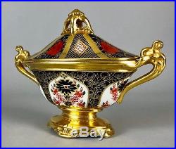 Royal Crown Derby- Gold Japanese Old Imari 1128 Navette Urn Vase Bowl Dish Cover
