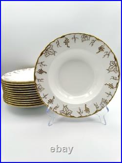 Royal Crown Derby Gold Vine Rim Soup Bowls 8 1/4, Set of 13