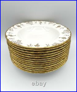 Royal Crown Derby Gold Vine Rim Soup Bowls 8 1/4, Set of 13