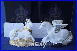 Royal Crown Derby Goviers Mythical Beasts Unicorn And Pegasus Paperweights Boxed