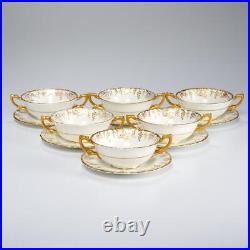 Royal Crown Derby Grape Vine Gold 6 Cream Soup Bowls Underliner Plates 839130 B