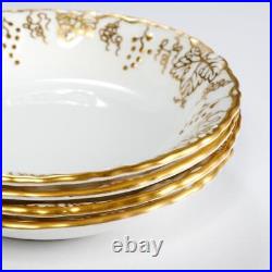 Royal Crown Derby Grape Vine Gold Cream Saucer Fruit Dessert Sauce Bowls 4pc B