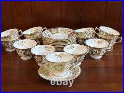 Royal Crown Derby Green Derby Panel 13 Teacups & 14 Saucers set, Mint