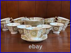 Royal Crown Derby Green Derby Panel 13 Teacups & 14 Saucers set, Mint
