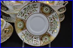 Royal Crown Derby Green Derby Panel Set of 8 Cream Soup and Saucers