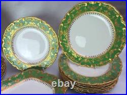 Royal Crown Derby Green & Gold Dessert Plates & Servers, dated 1897,1906. 21 pcs