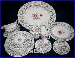 Royal Crown Derby Grey Scroll #520 Settings & Serving Pieces (26pcs)