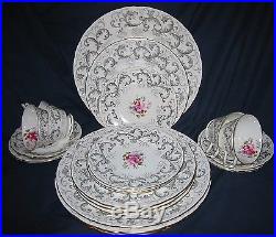 Royal Crown Derby Grey Scroll #520 Settings & Serving Pieces (26pcs)