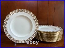 Royal Crown Derby HERALDIC GOLD bone china dinner plates set of 12, superb