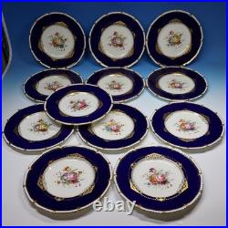 Royal Crown Derby HP Signed E Ellis 12 Cobalt Blue Floral Cabinet Plates