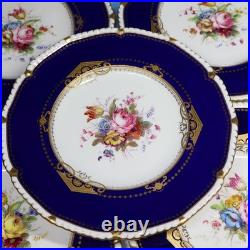 Royal Crown Derby HP Signed E Ellis 12 Cobalt Blue Floral Cabinet Plates