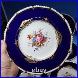 Royal Crown Derby HP Signed E Ellis 12 Cobalt Blue Floral Cabinet Plates