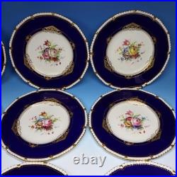 Royal Crown Derby HP Signed E Ellis 12 Cobalt Blue Floral Cabinet Plates