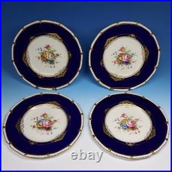 Royal Crown Derby HP Signed E Ellis 12 Cobalt Blue Floral Cabinet Plates
