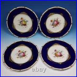 Royal Crown Derby HP Signed E Ellis 12 Cobalt Blue Floral Cabinet Plates