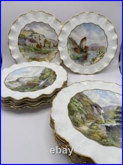 Royal Crown Derby Haddon Hall Hand Painted Scenic Plates Set of 11 (+1 Free)