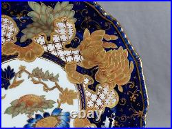 Royal Crown Derby Hand Painted Blue Green Bronze Gold Beaded Floral Cobalt Plate